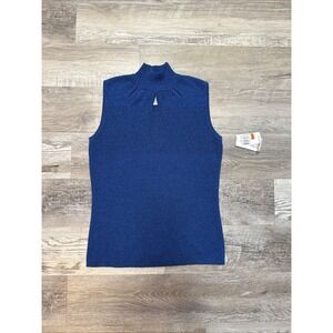 Y2K Mock Neck Tank Top Blue Shimmer Christmas Camisole Silk Blend Sz Small NWT